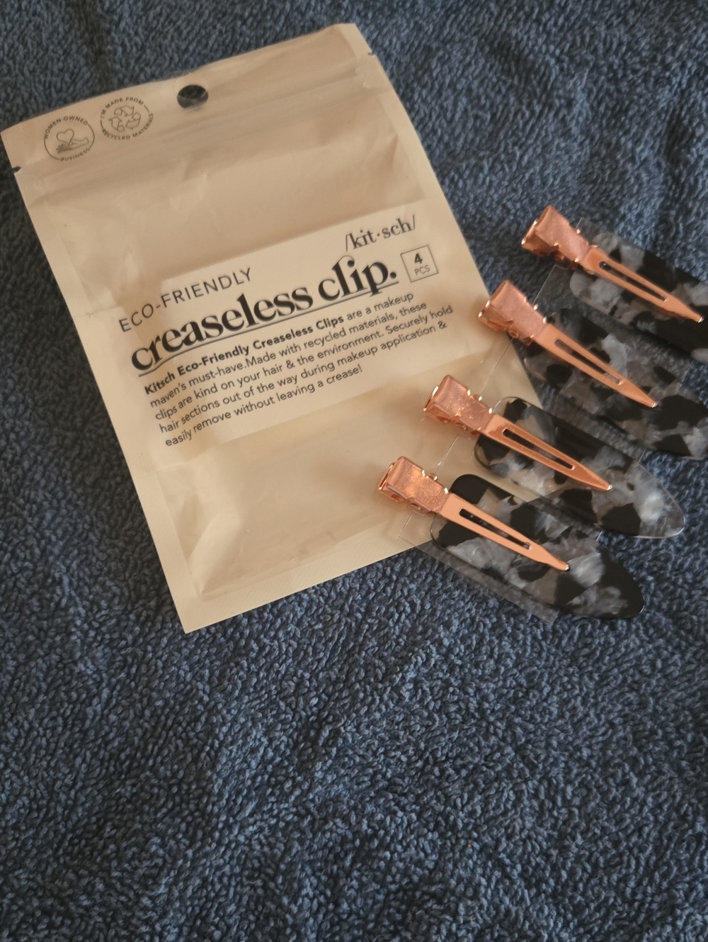 Kitsch Rose Gold & Black Marble Creaseless Hair Clips - 4 Pack